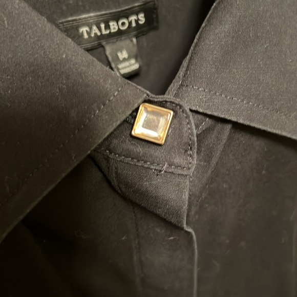 Talbots black cotton button-down with jeweled neck and cuffs - Picture 6 of 6